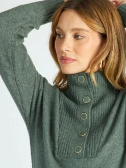 Vestido Tipo Jersey Con Cuello De Cremallera - Verde Gris -Zalaris Tienda vestido tipo jersey con cuello de cremallera verde gris ajt44 3 frb3