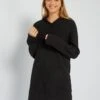 Vestido Tipo Jersey De Canalé Con Capucha - NEGRO