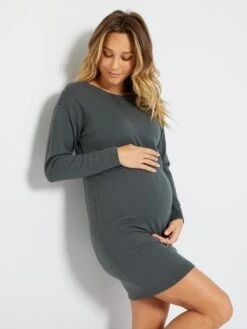 Vestido Tipo Jersey De Lactancia De Punto Suave - KAKI