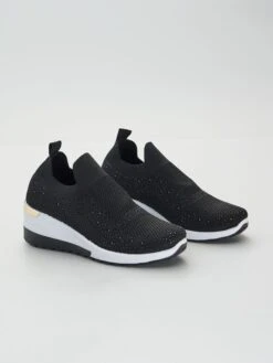 Zapatillas Tipo Calcetines Con Strass - Negro