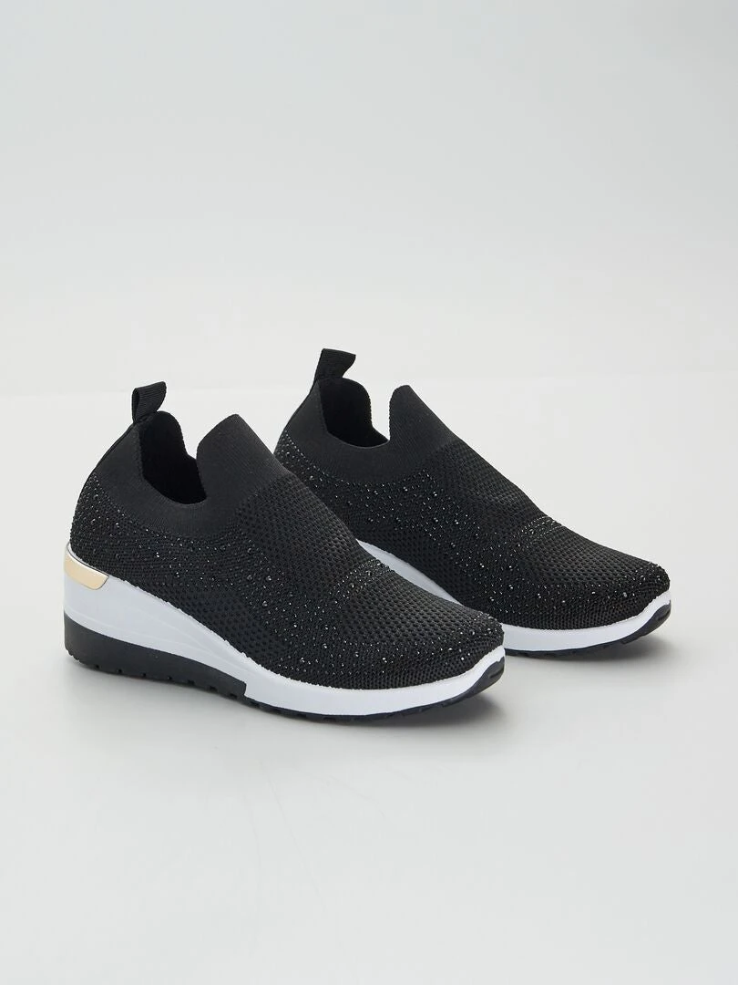 Zapatillas Tipo Calcetines Con Strass - Negro 3 Zapatillas Tipo Calcetines Con Strass - Negro